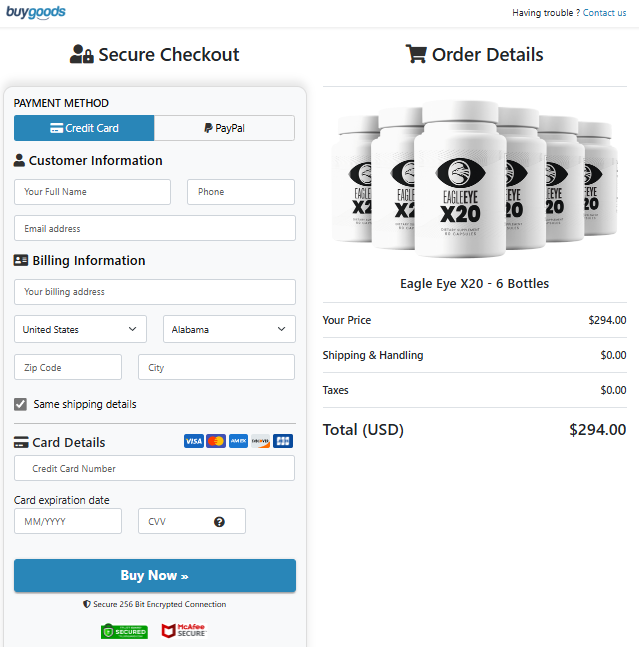 Eagle Eye X20 Order Page